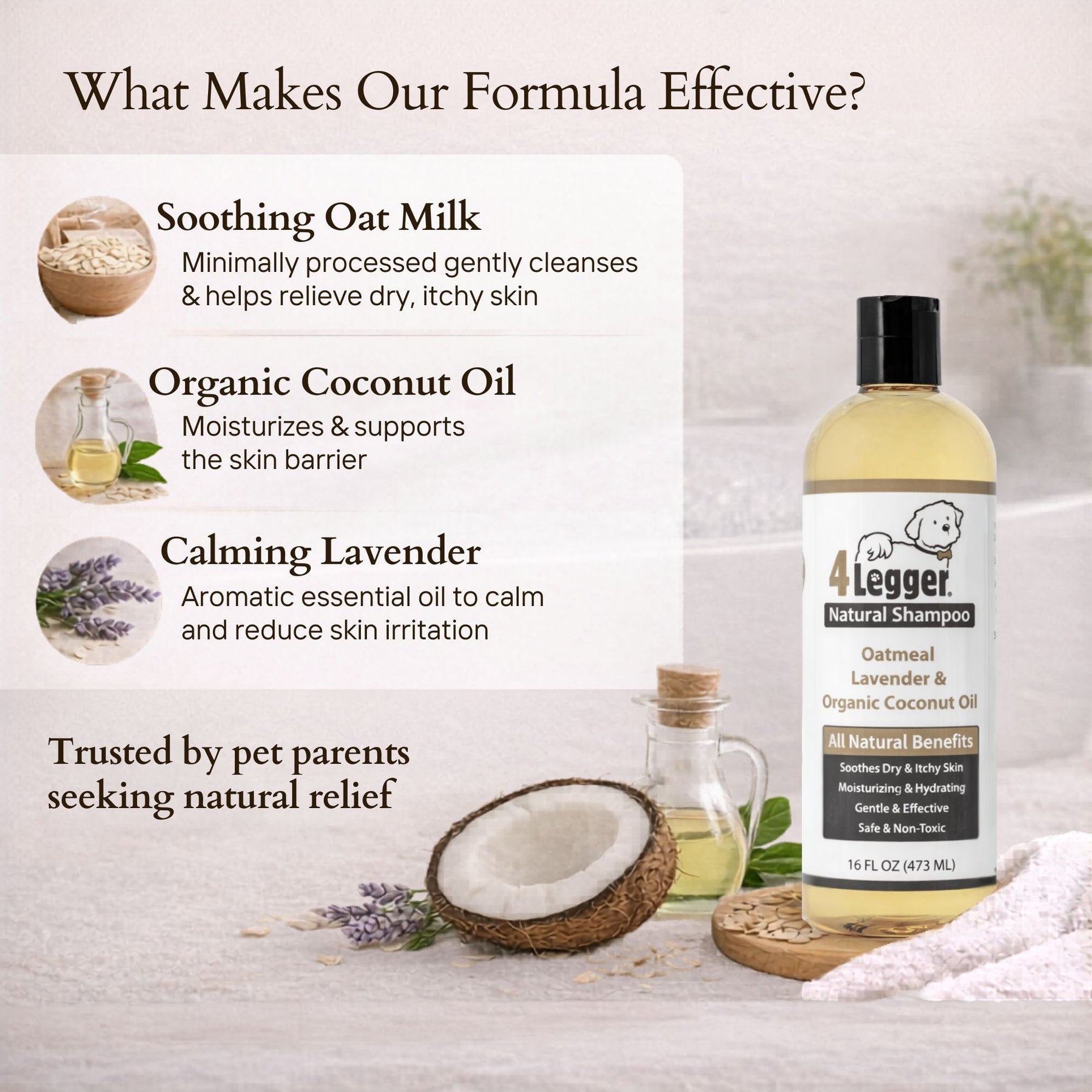 Organic Oatmeal Dog Shampoo with Lavender & Aloe for Itchy Skin